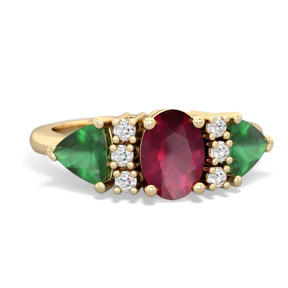 Ruby Antique Style Three Stone 14K Yellow Gold ring R2186