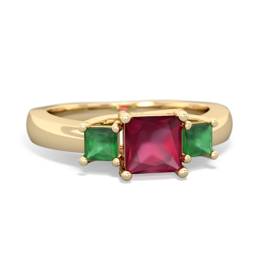 Ruby Three Stone Trellis 14K Yellow Gold ring R4015