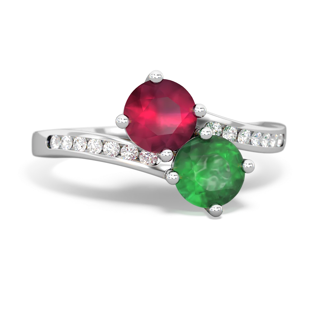 Ruby Channel Set Two Stone 14K White Gold ring R5303