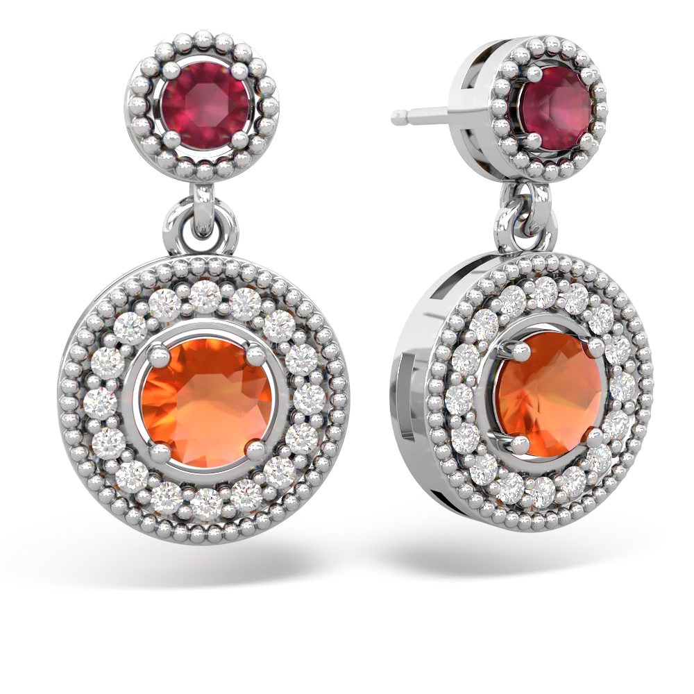 Ruby Halo Dangle 14K White Gold earrings E5319