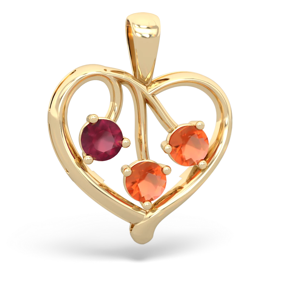 Ruby Glowing Heart 14K Yellow Gold pendant P2233