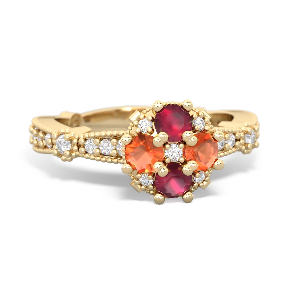 Ruby Sparkling Tiara Cluster 14K Yellow Gold ring R26293RD