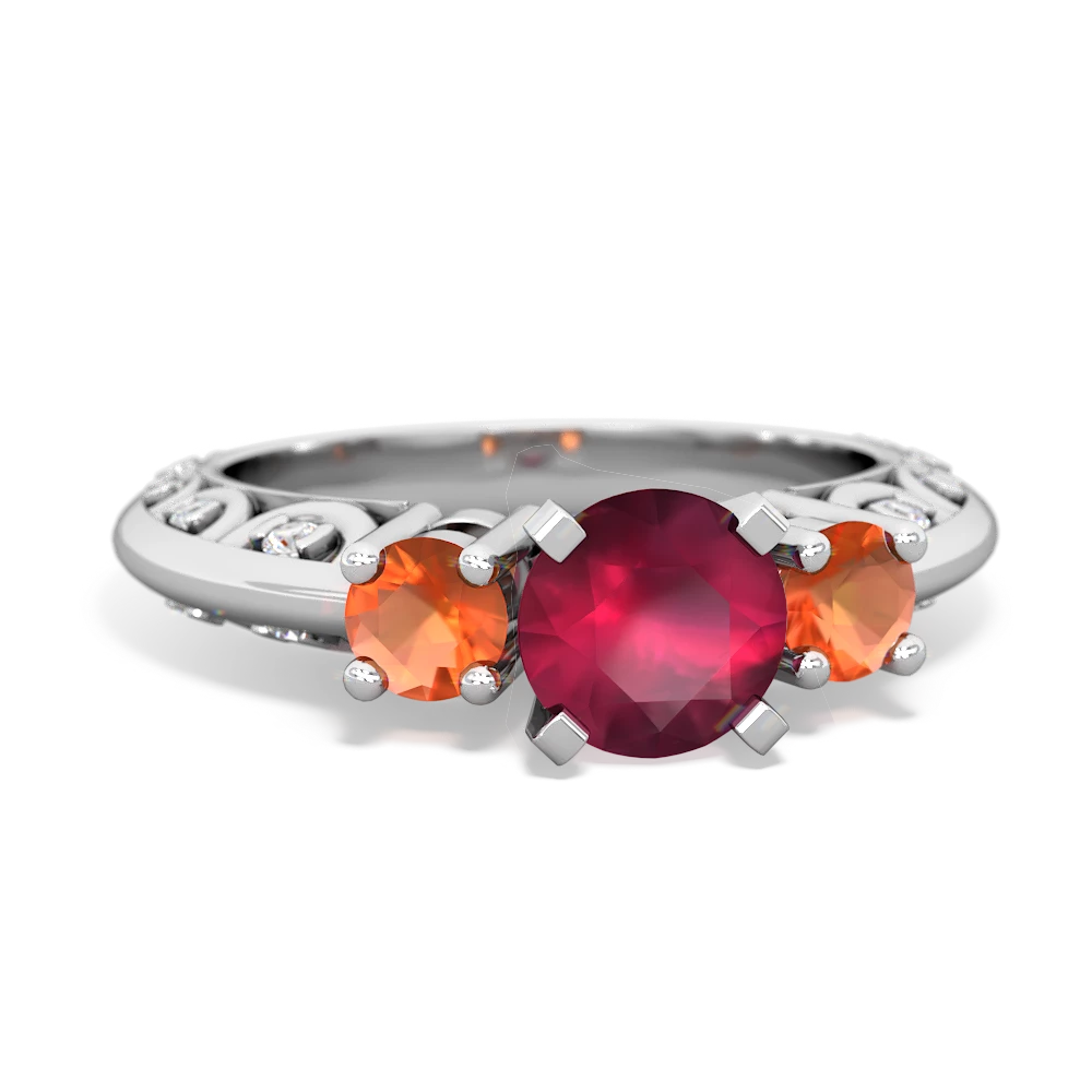 Ruby Art Deco Eternal Embrace Engagement 14K White Gold ring C2003