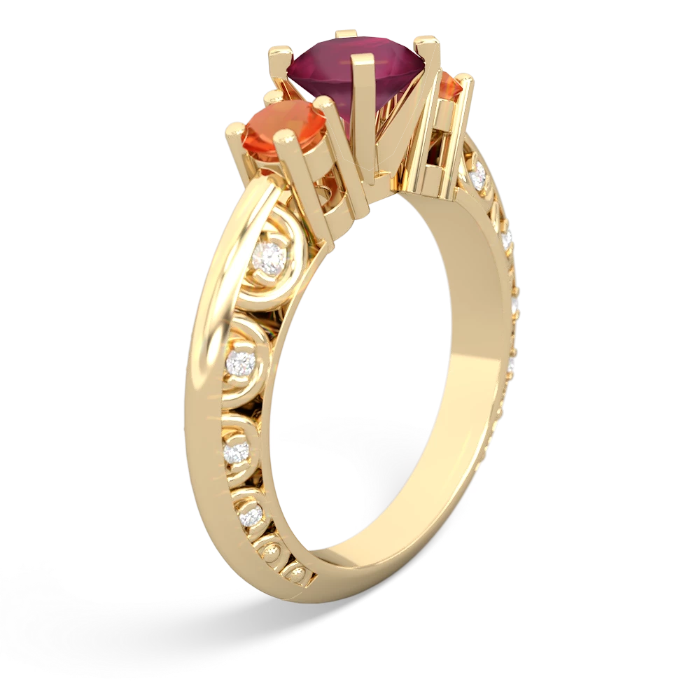 Ruby Art Deco Eternal Embrace Engagement 14K Yellow Gold ring C2003