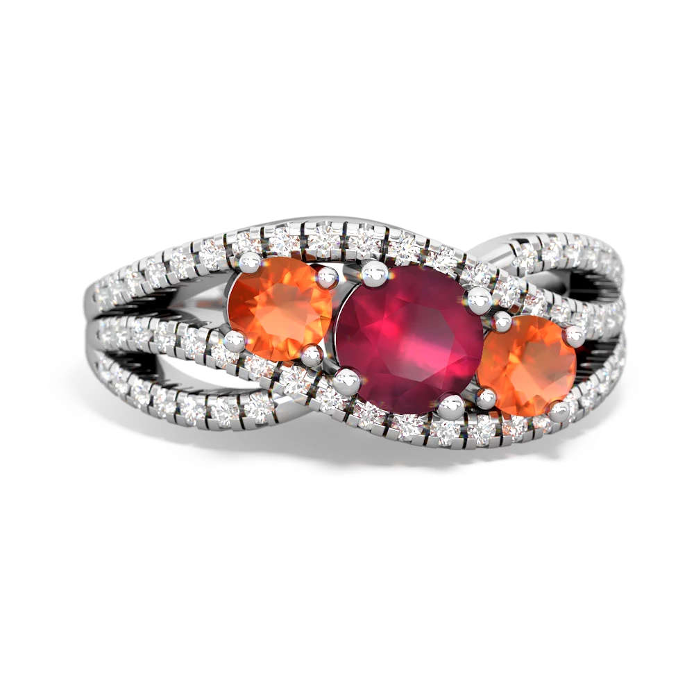 Ruby Three Stone Aurora 14K White Gold ring R3080