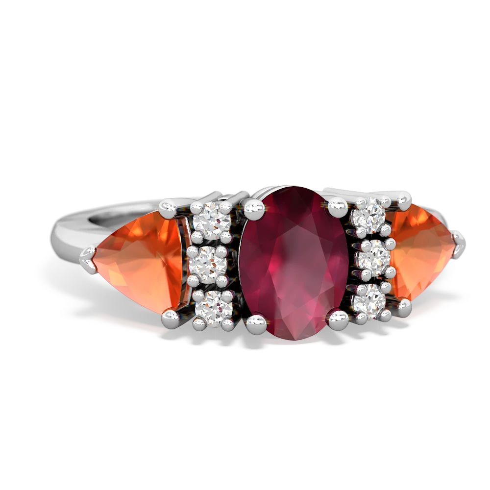 Ruby Antique Style Three Stone 14K White Gold ring R2186