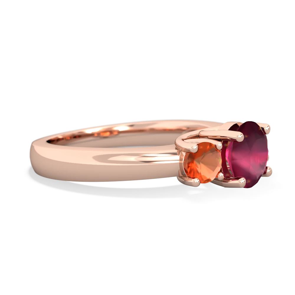 Ruby Three Stone Round Trellis 14K Rose Gold ring R4018