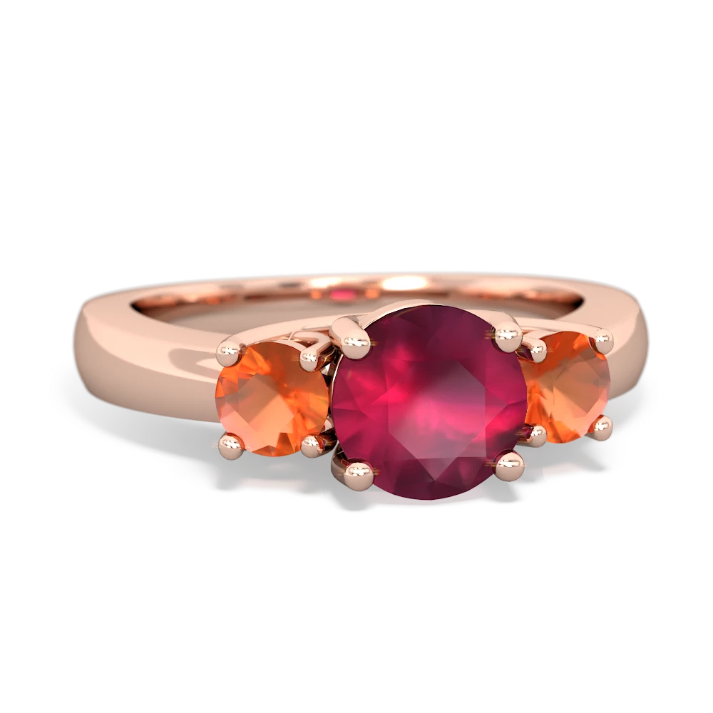 Ruby Three Stone Round Trellis 14K Rose Gold ring R4018