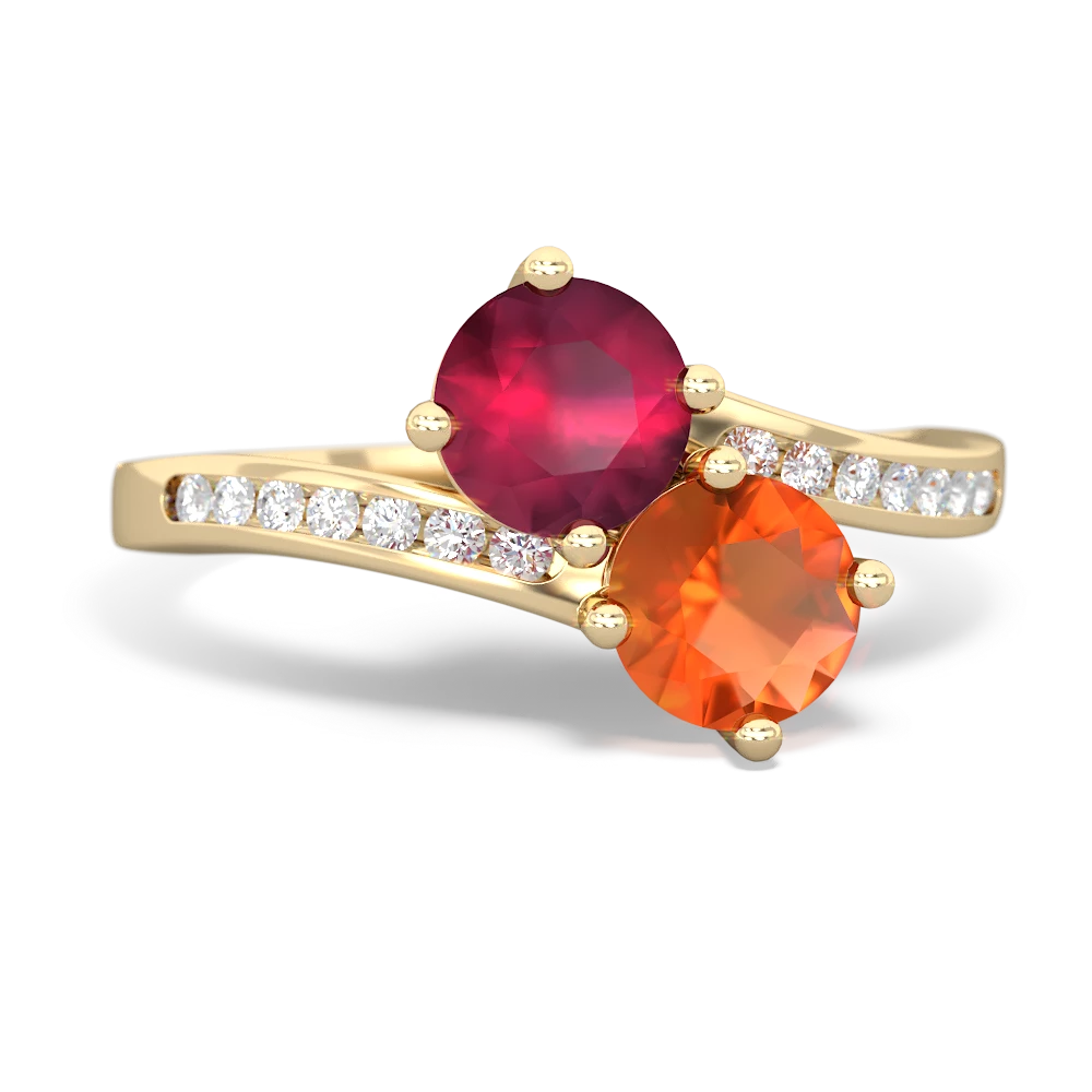 Ruby Channel Set Two Stone 14K Yellow Gold ring R5303