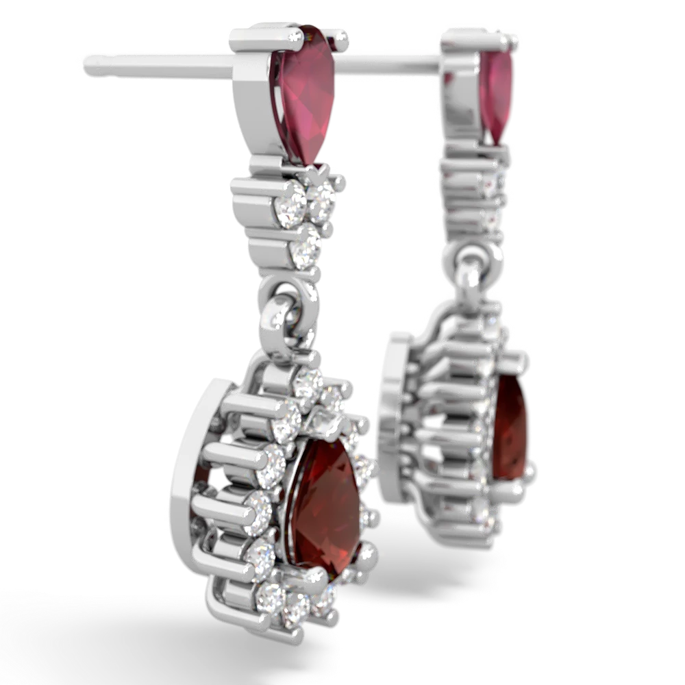 Ruby Halo Pear Dangle 14K White Gold earrings E1882