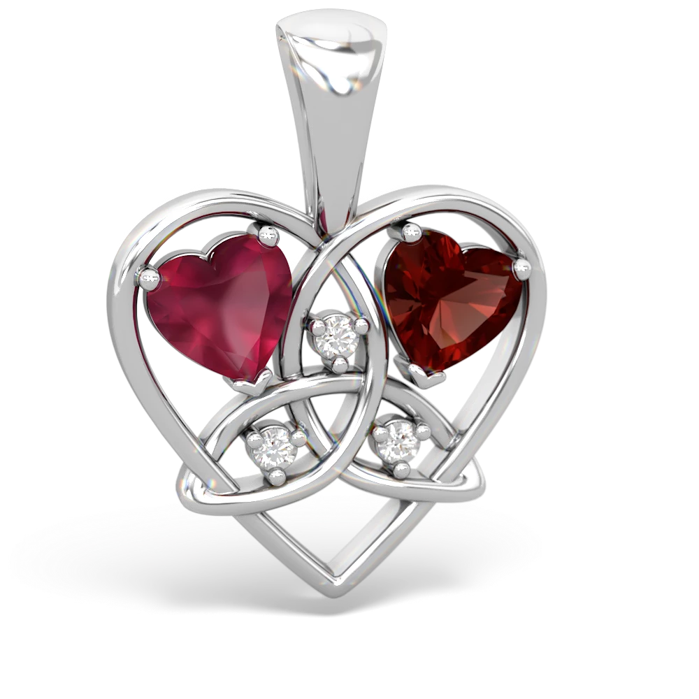 Ruby Celtic Trinity Heart 14K White Gold pendant P5331