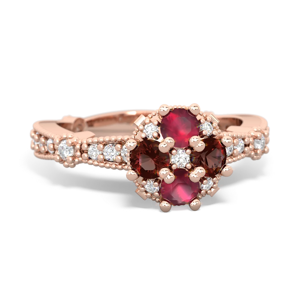 Ruby Sparkling Tiara Cluster 14K Rose Gold ring R26293RD