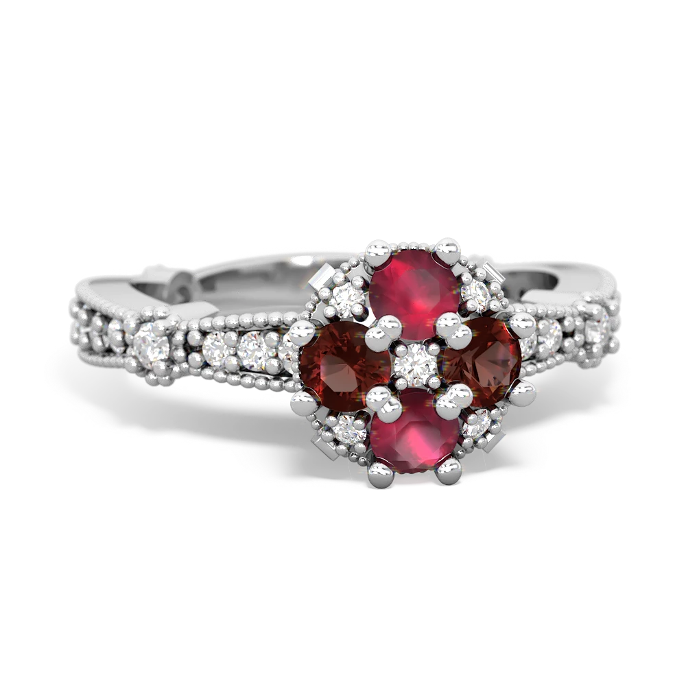 Ruby Sparkling Tiara Cluster 14K White Gold ring R26293RD