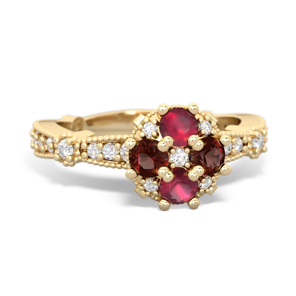 Ruby Sparkling Tiara Cluster 14K Yellow Gold ring R26293RD