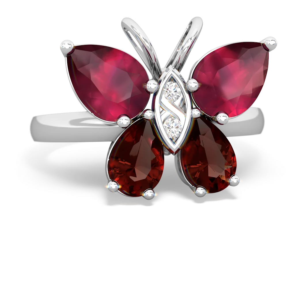 Ruby Butterfly 14K White Gold ring R2215