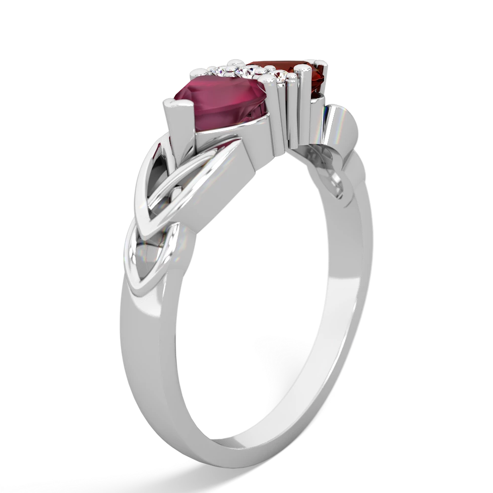 Ruby Celtic Knot Double Heart 14K White Gold ring R5040