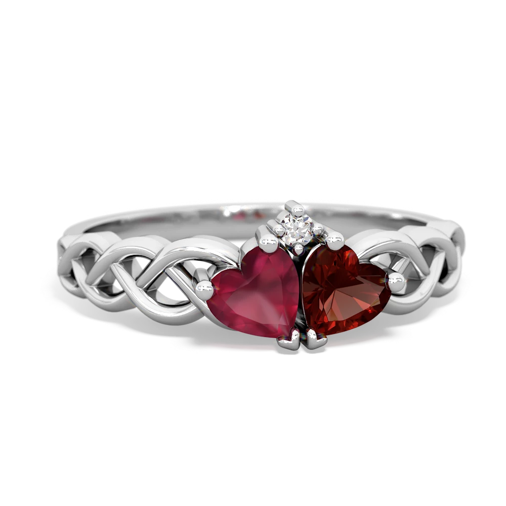 Ruby Heart To Heart Braid 14K White Gold ring R5870