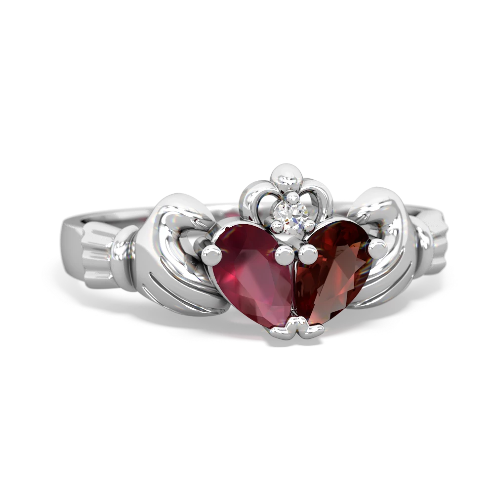 Ruby 'Our Heart' Claddagh 14K White Gold ring R2388