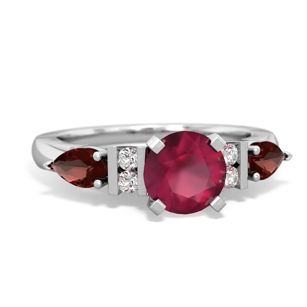 Ruby 6Mm Round Eternal Embrace Engagement 14K White Gold ring R2005