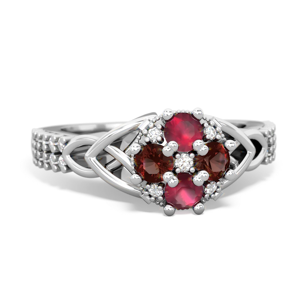 Ruby Celtic Knot Cluster Engagement 14K White Gold ring R26443RD