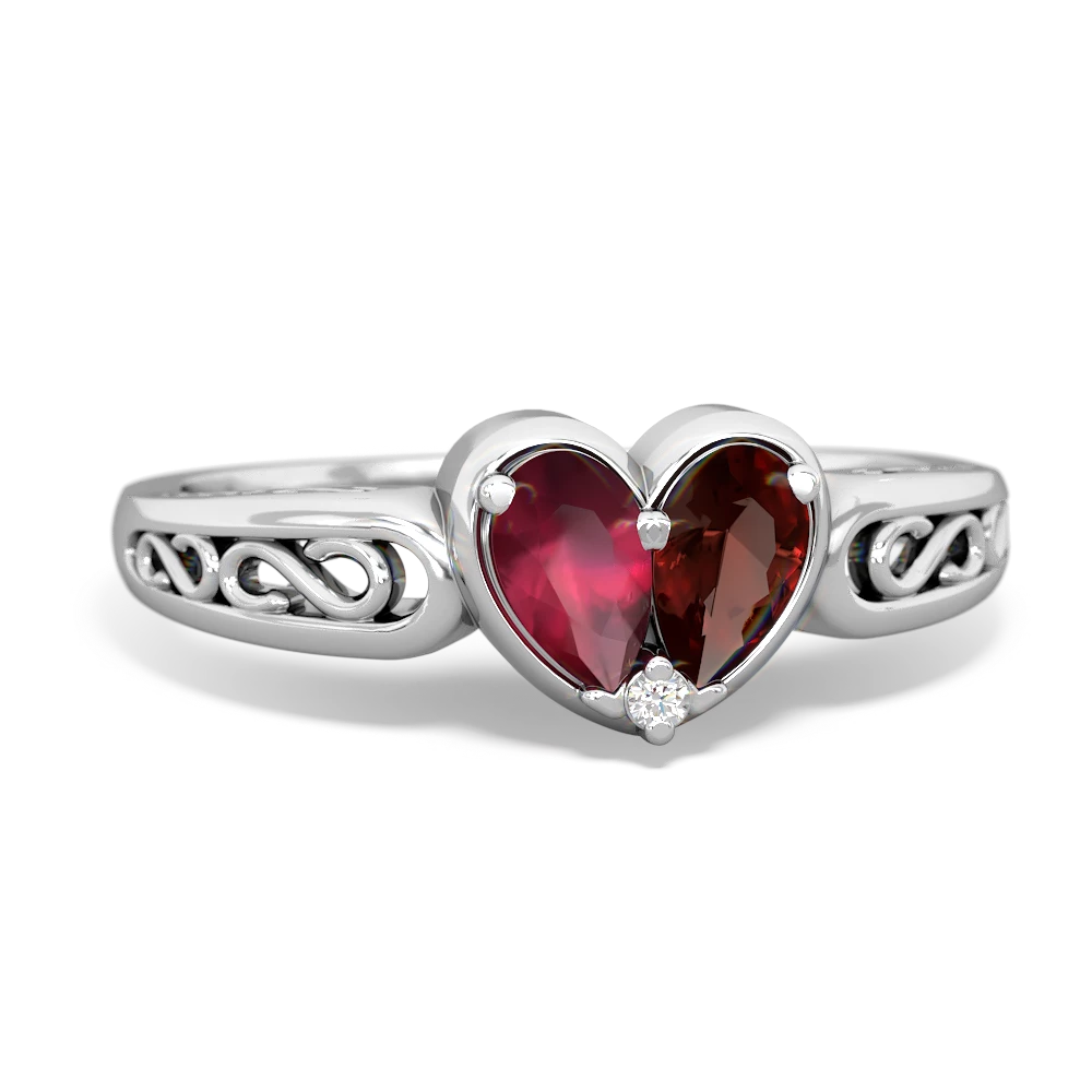 Ruby Filligree 'One Heart' 14K White Gold ring R5070