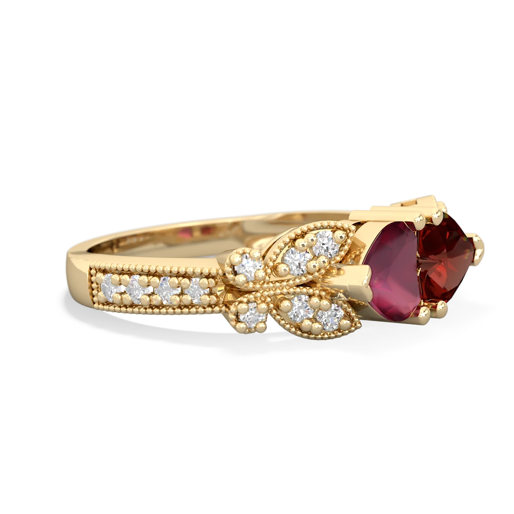 Ruby Diamond Butterflies 14K Yellow Gold ring R5601