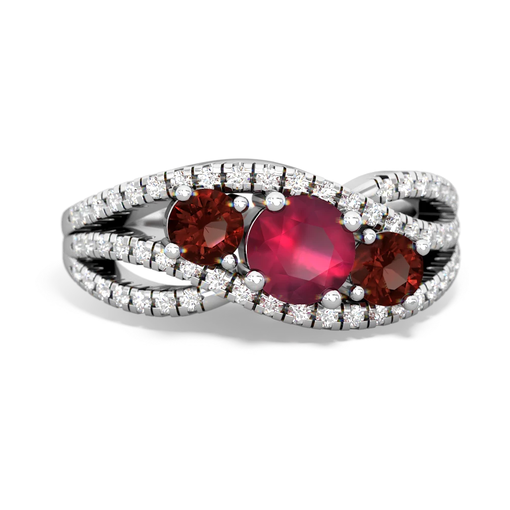 Ruby Three Stone Aurora 14K White Gold ring R3080