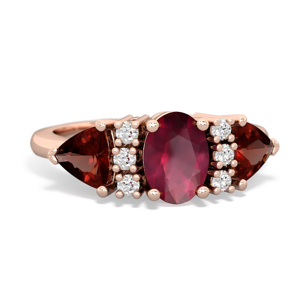 Ruby Antique Style Three Stone 14K Rose Gold ring R2186