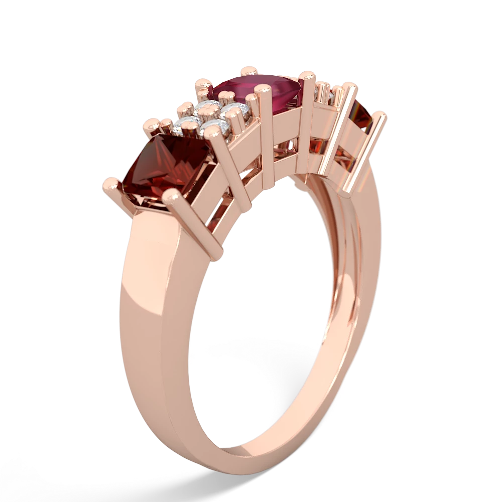 Ruby Three Stone Diamond Cluster 14K Rose Gold ring R2592