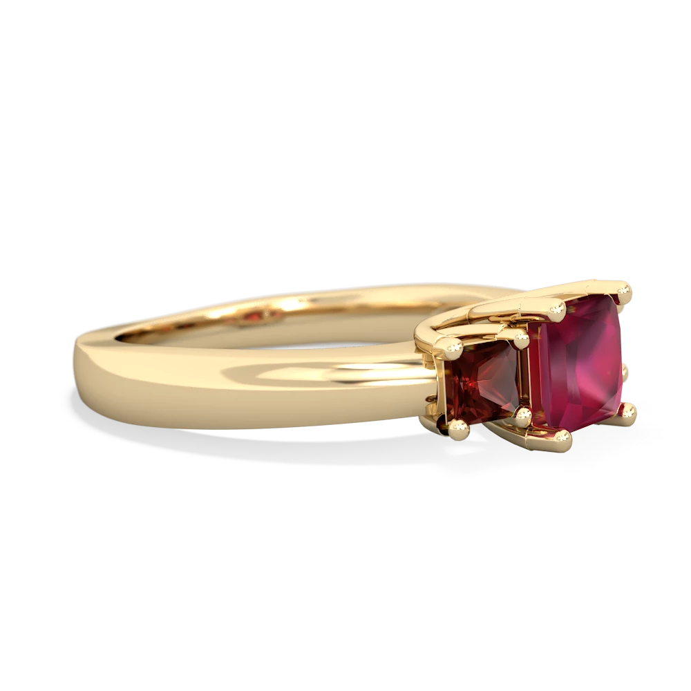 Ruby Three Stone Trellis 14K Yellow Gold ring R4015