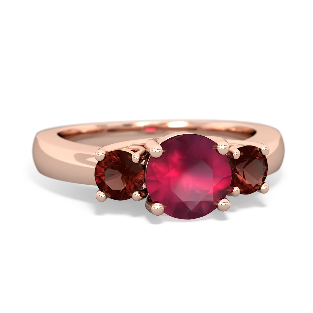 Ruby Three Stone Round Trellis 14K Rose Gold ring R4018