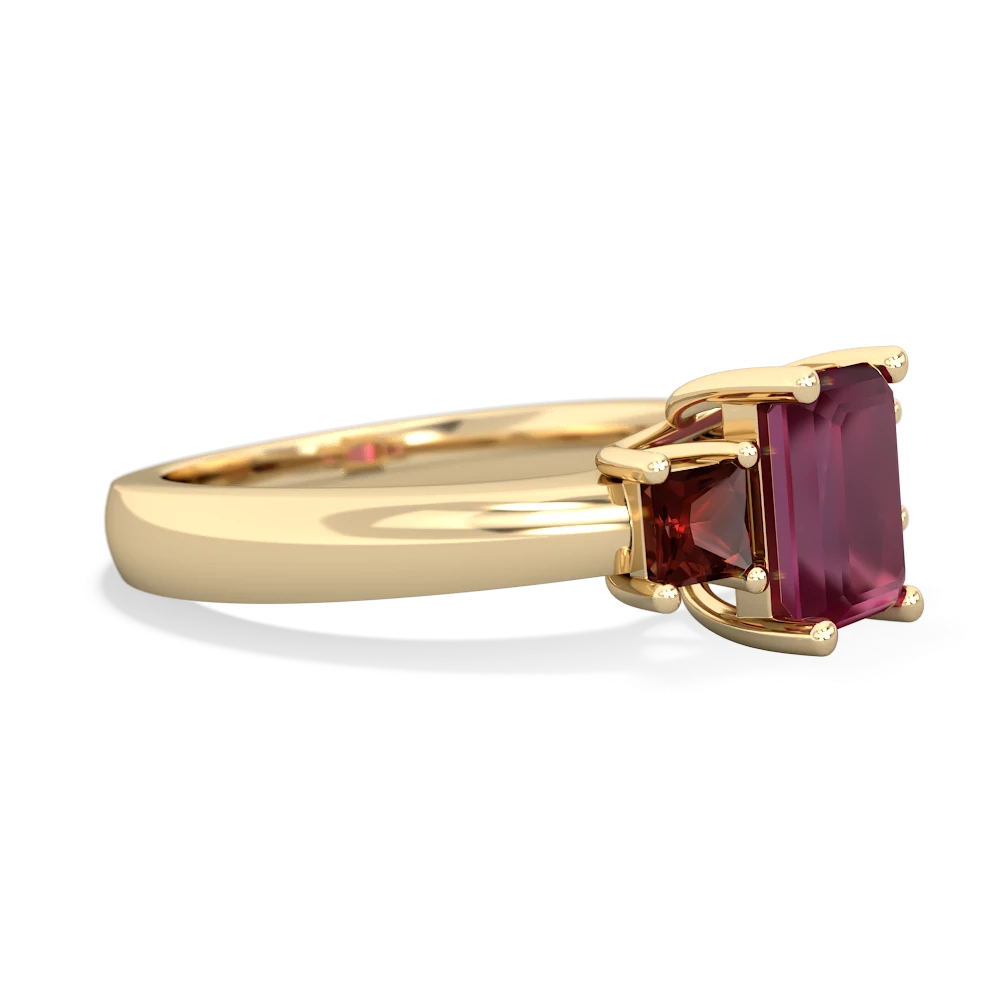 Ruby Three Stone Emerald-Cut Trellis 14K Yellow Gold ring R4021