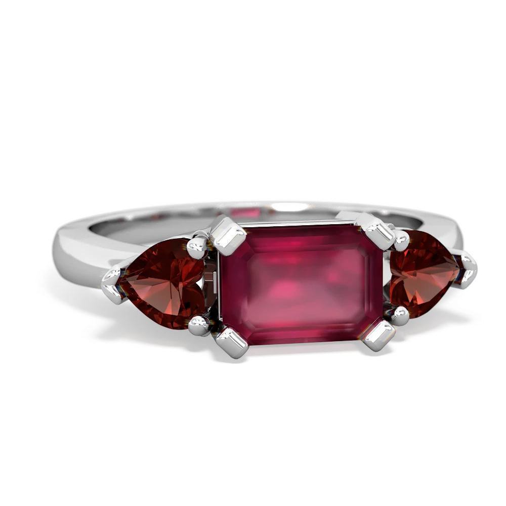 Ruby Three Stone 14K White Gold ring R5235