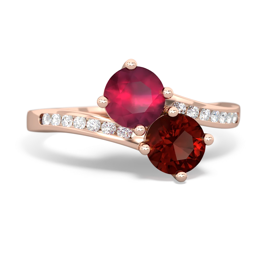 Ruby Channel Set Two Stone 14K Rose Gold ring R5303