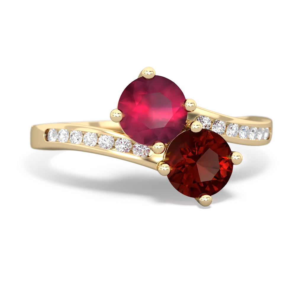 Ruby Channel Set Two Stone 14K Yellow Gold ring R5303