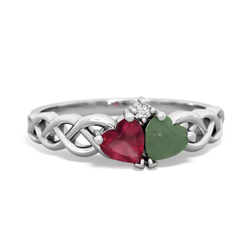 Ruby Heart To Heart Braid 14K White Gold ring R5870