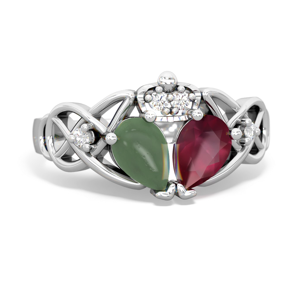 Ruby 'One Heart' Celtic Knot Claddagh 14K White Gold ring R5322