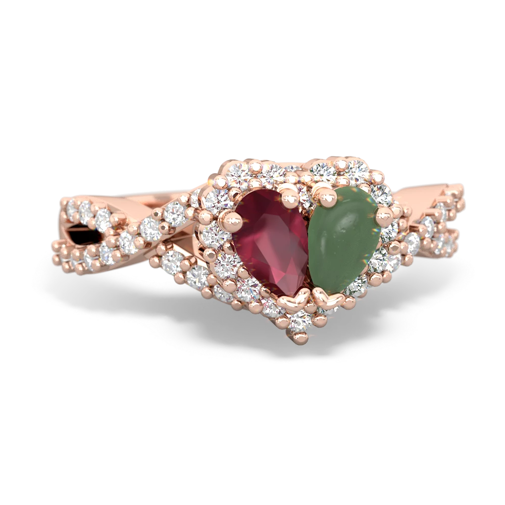 Ruby Diamond Twist 'One Heart' 14K Rose Gold ring R2640HRT