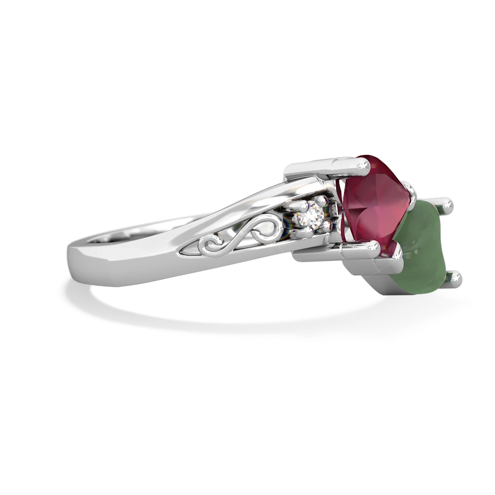 Ruby Snuggling Hearts 14K White Gold ring R2178