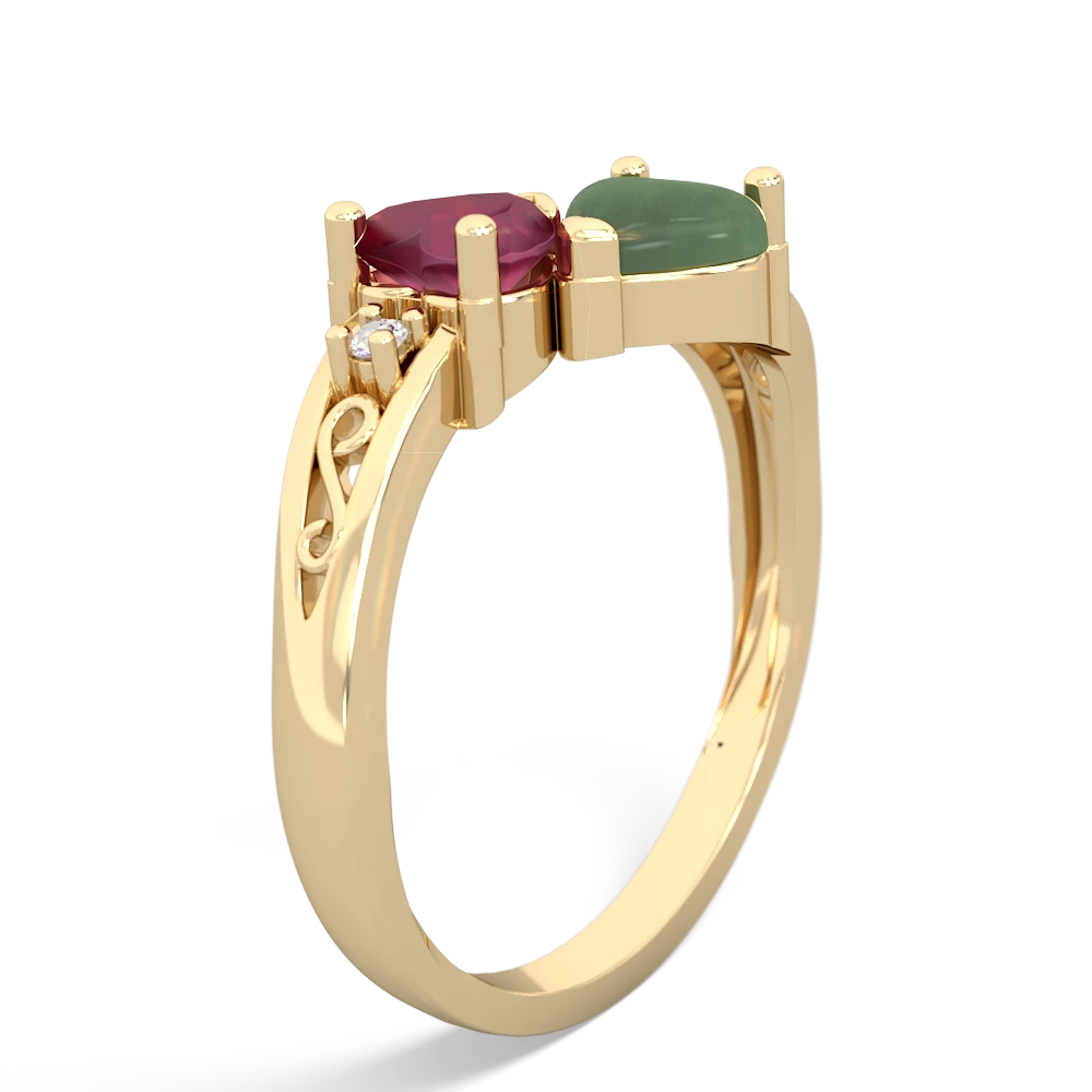 Ruby Snuggling Hearts 14K Yellow Gold ring R2178