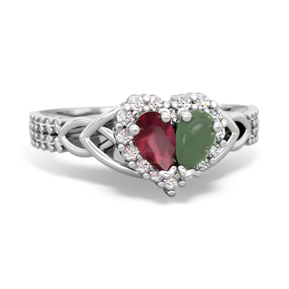 Ruby Celtic Knot Two Hearts As One 14K White Gold ring R2644HRT