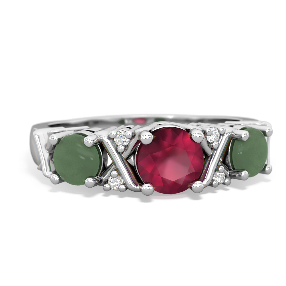 Ruby Hugs And Kisses 14K White Gold ring R5016