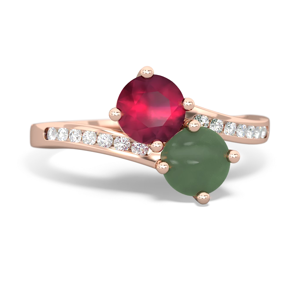 Ruby Channel Set Two Stone 14K Rose Gold ring R5303