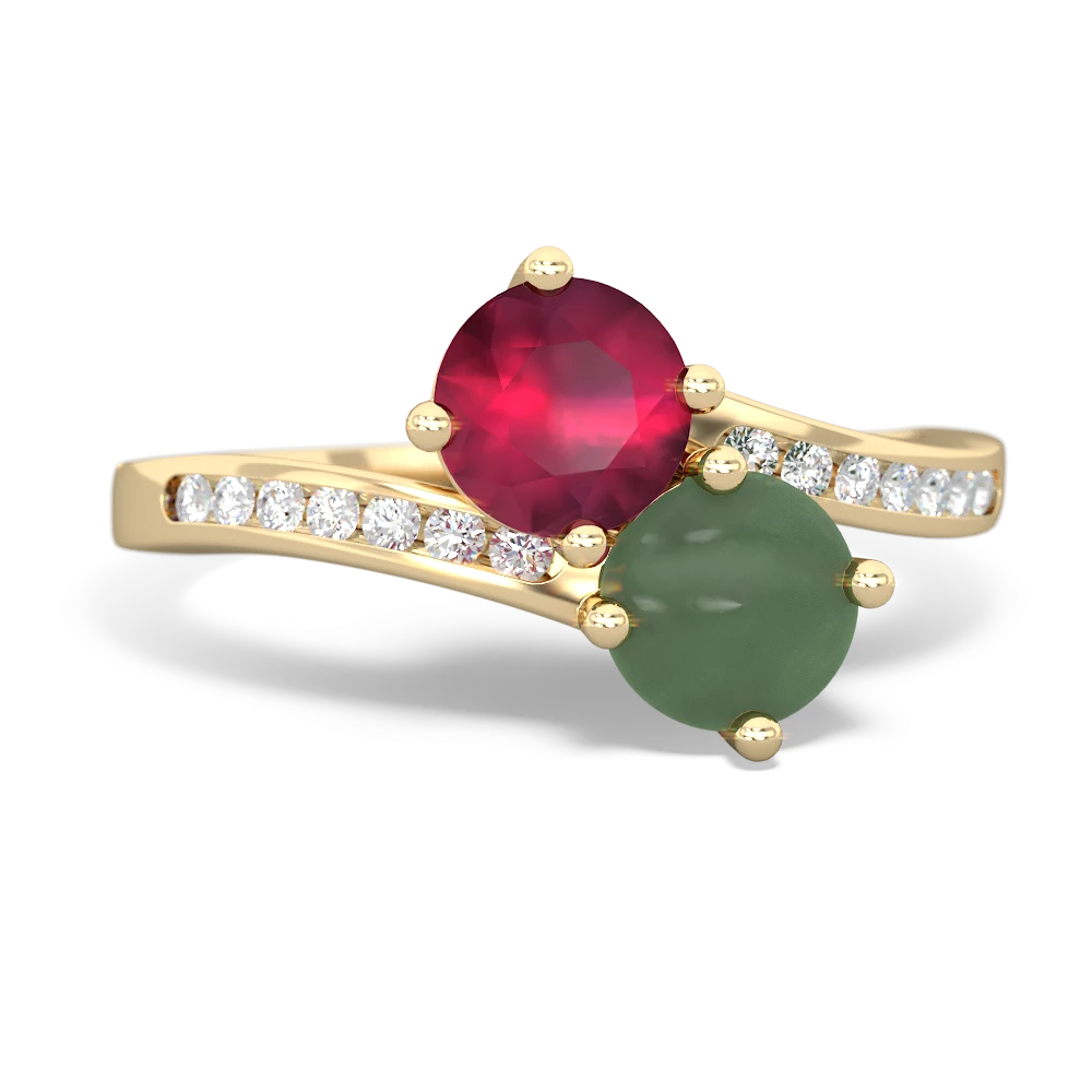 Ruby Channel Set Two Stone 14K Yellow Gold ring R5303