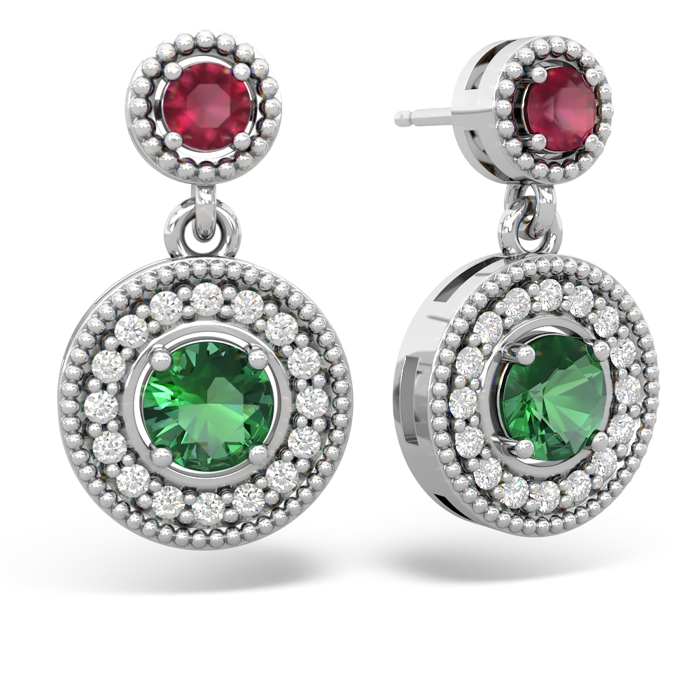 Ruby Halo Dangle 14K White Gold earrings E5319