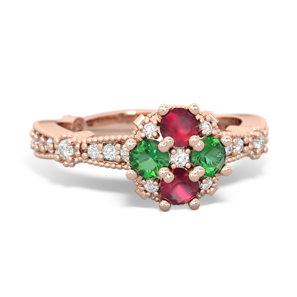 Ruby Sparkling Tiara Cluster 14K Rose Gold ring R26293RD