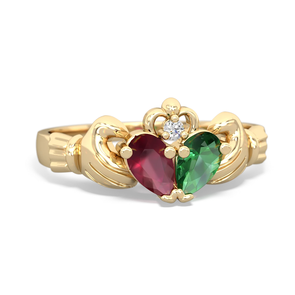 Ruby 'Our Heart' Claddagh 14K Yellow Gold ring R2388