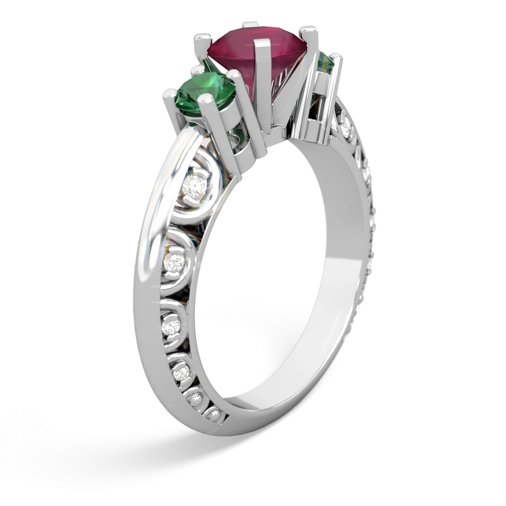 Ruby Art Deco Eternal Embrace Engagement 14K White Gold ring C2003