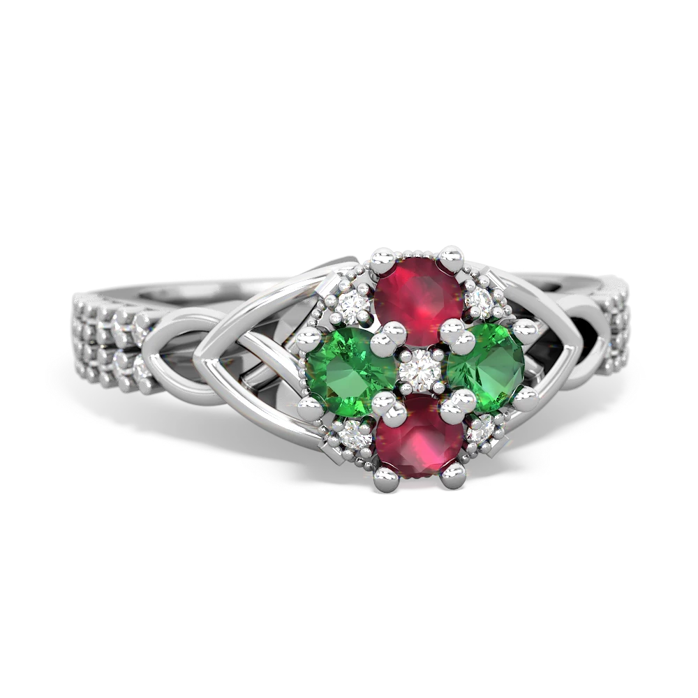 Ruby Celtic Knot Cluster Engagement 14K White Gold ring R26443RD