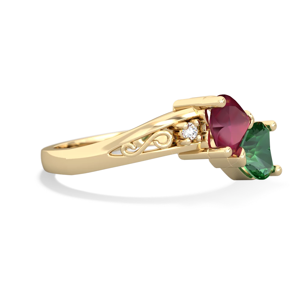 Ruby Snuggling Hearts 14K Yellow Gold ring R2178